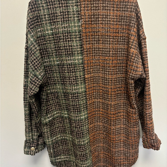 J.NNA Snap Down Tweed Plaid Contrast Longline Shacket - Picture 7 of 8